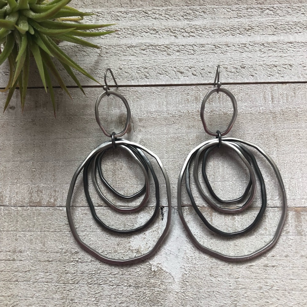Two Toned Silver Hammered Dangle Earrings